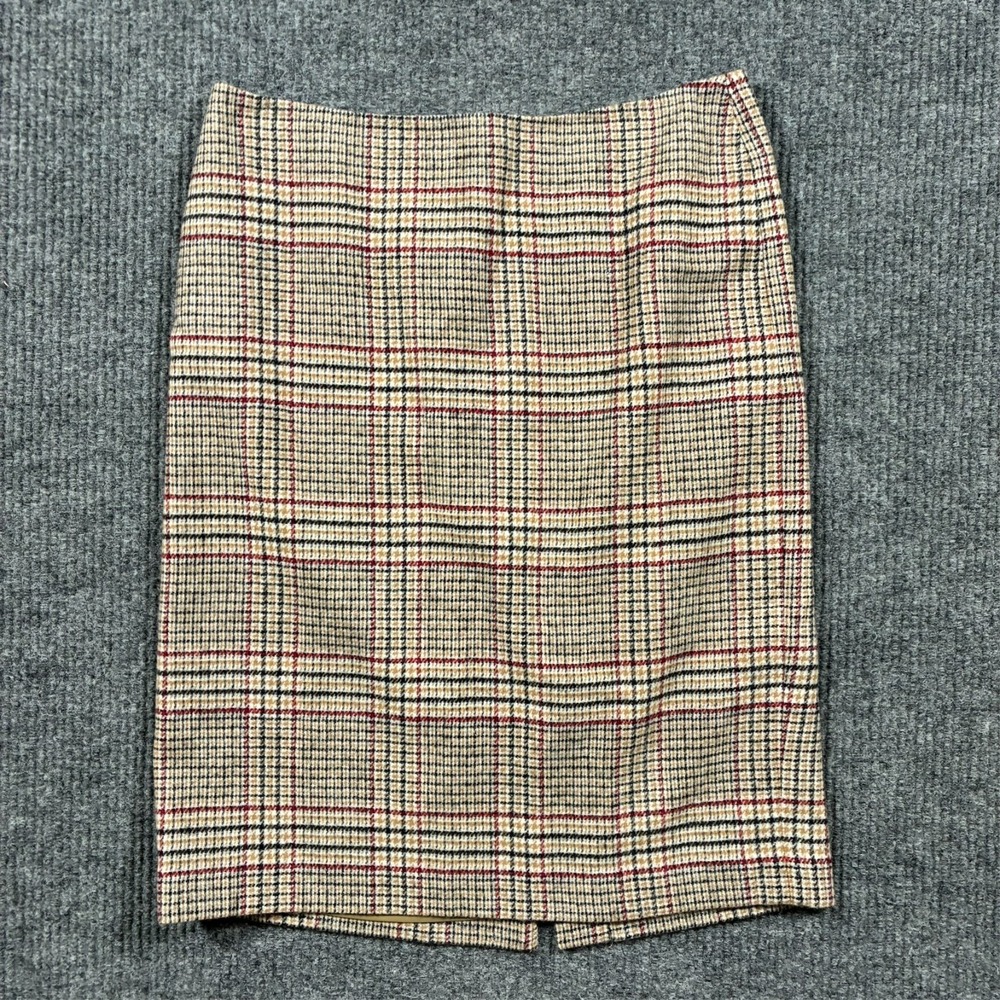 Talbots Womens Pencil Skirt Size 10 Beige Plaid Zip Up‎ Stretch Career Office